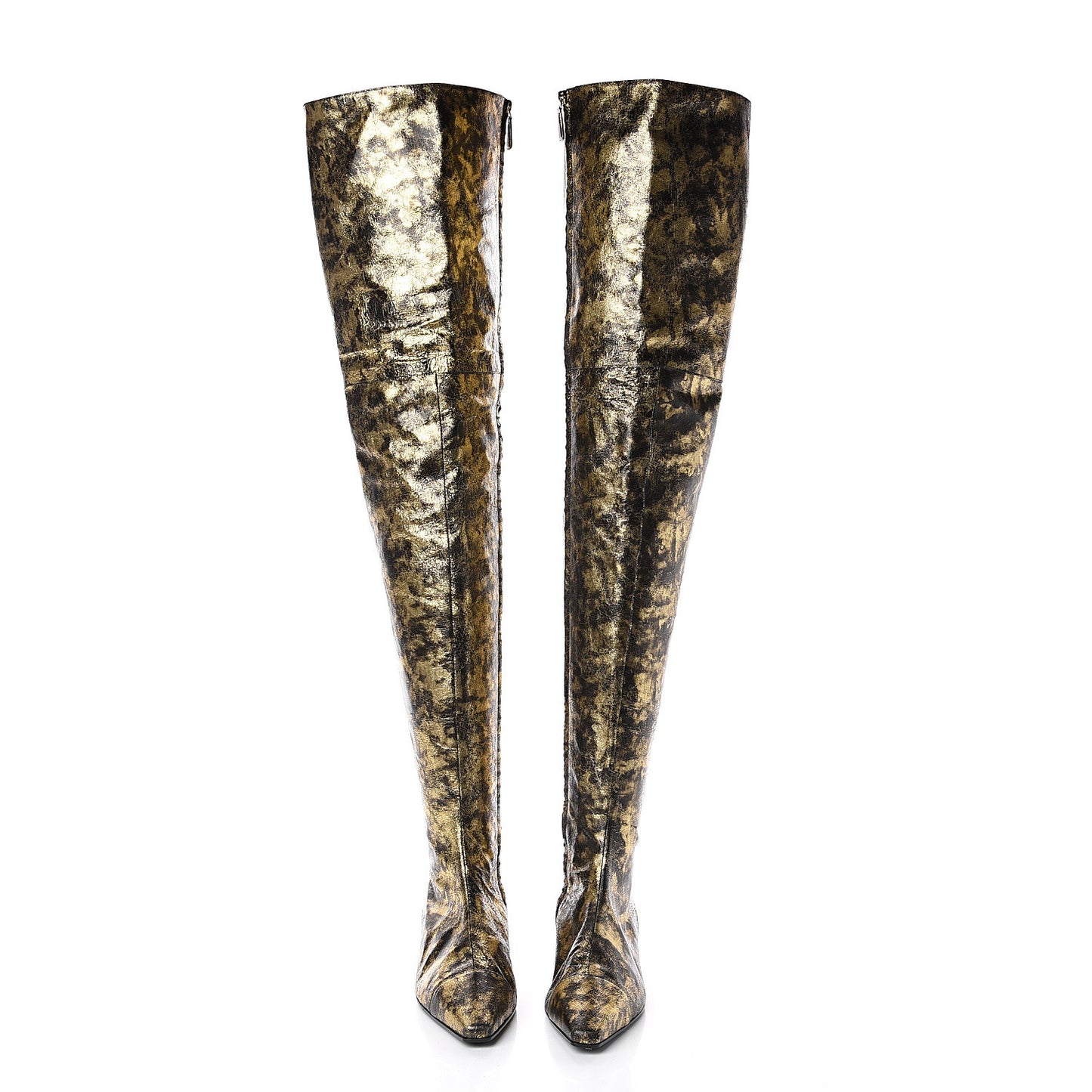 Metallic Lambskin Over the Knee Boots 41 Gold Black