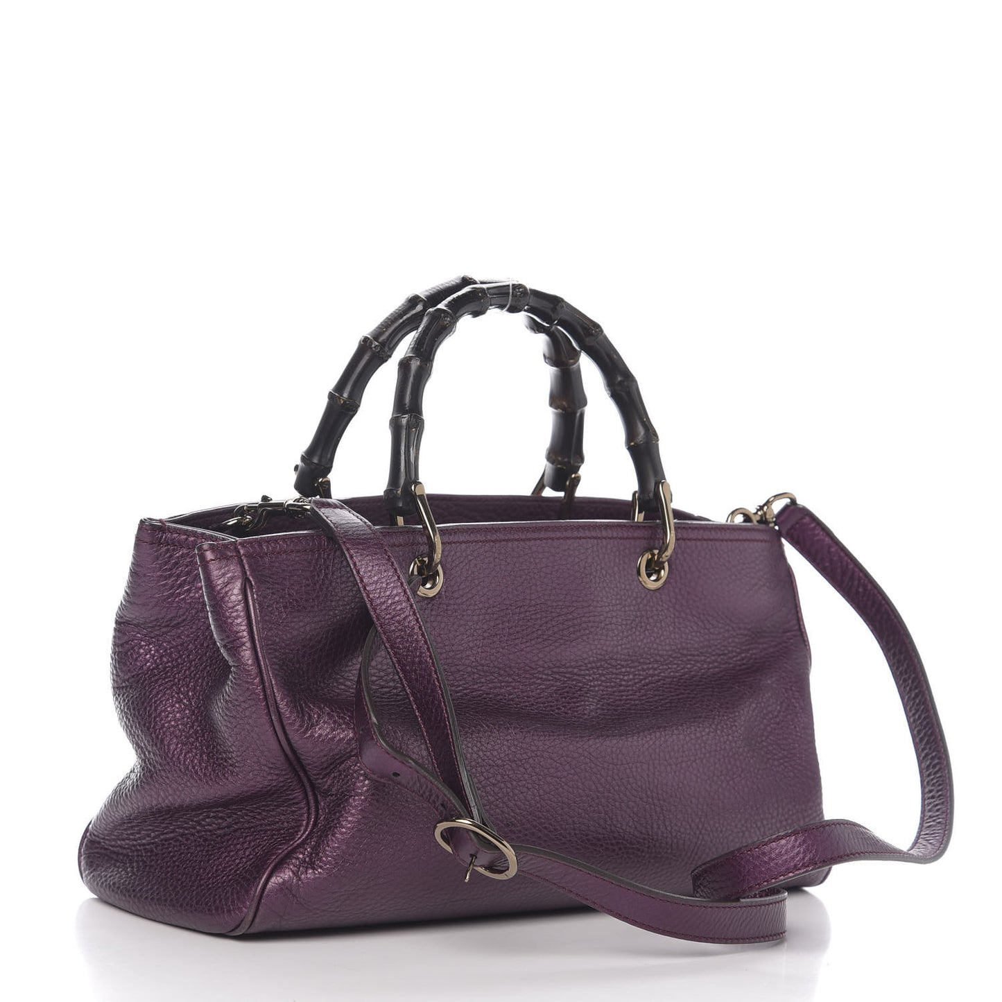 Pebbled Calfskin Medium Bamboo Shopper Tote Purple
