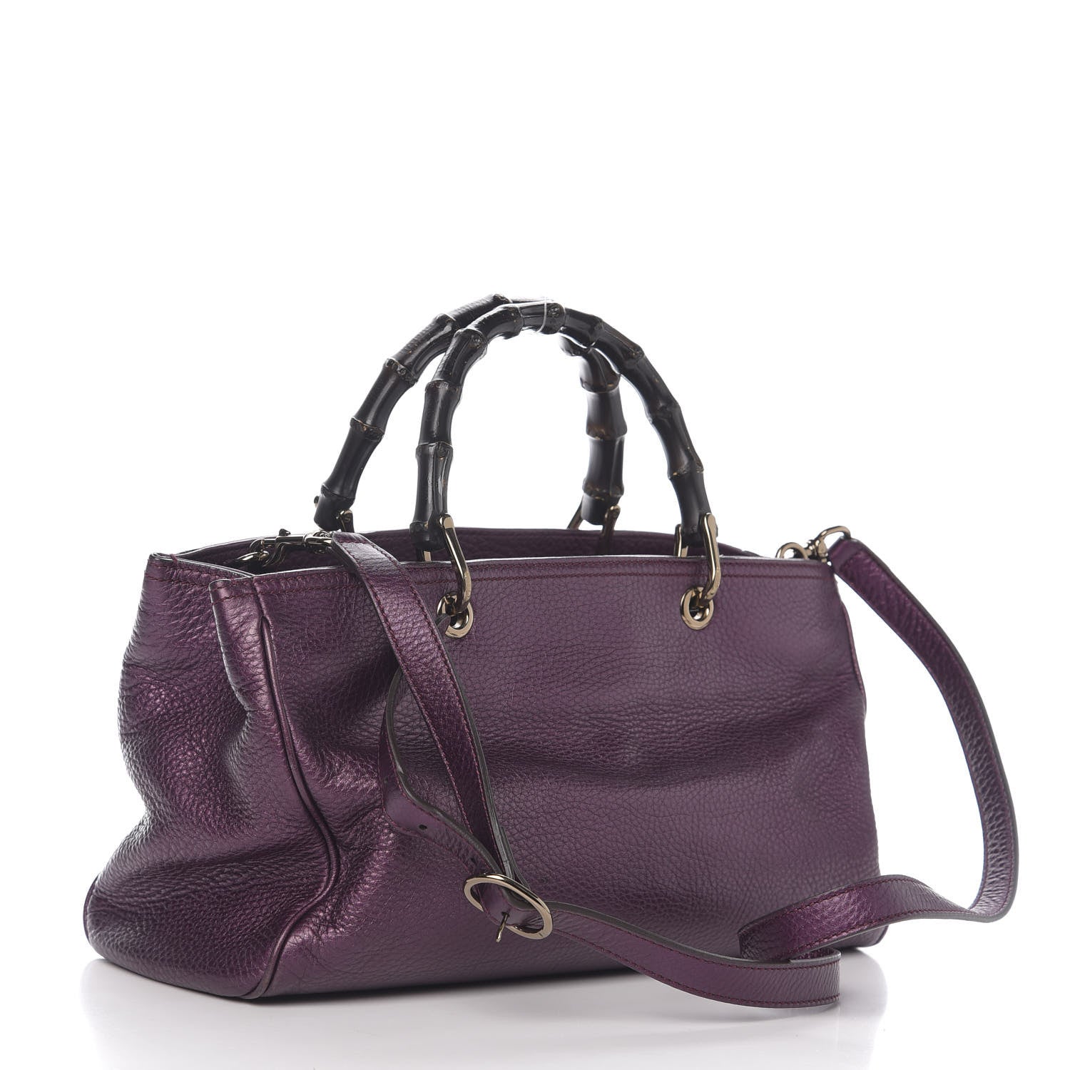 Gucci Pebbled Calfskin Medium Bamboo Shopper Tote Purple 2 of 13