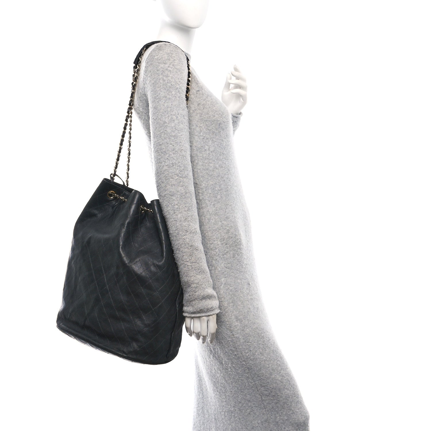 Chanel Lambskin Quilted Drawstring Bucket Bag Black 2 of 11