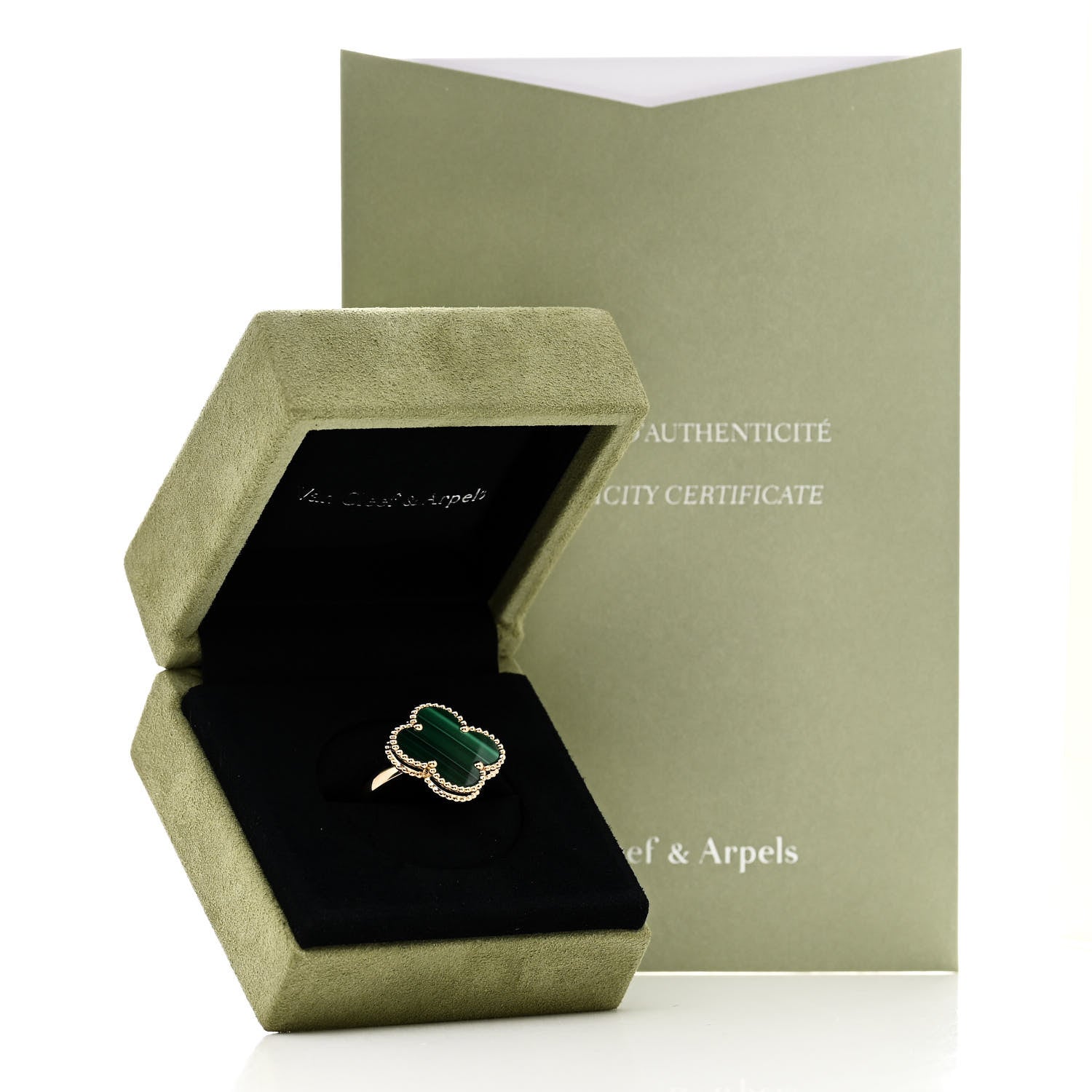 Van Cleef & Arpels 18K Yellow Gold Malachite Magic Alhambra Ring 55 7.25 6 of 6