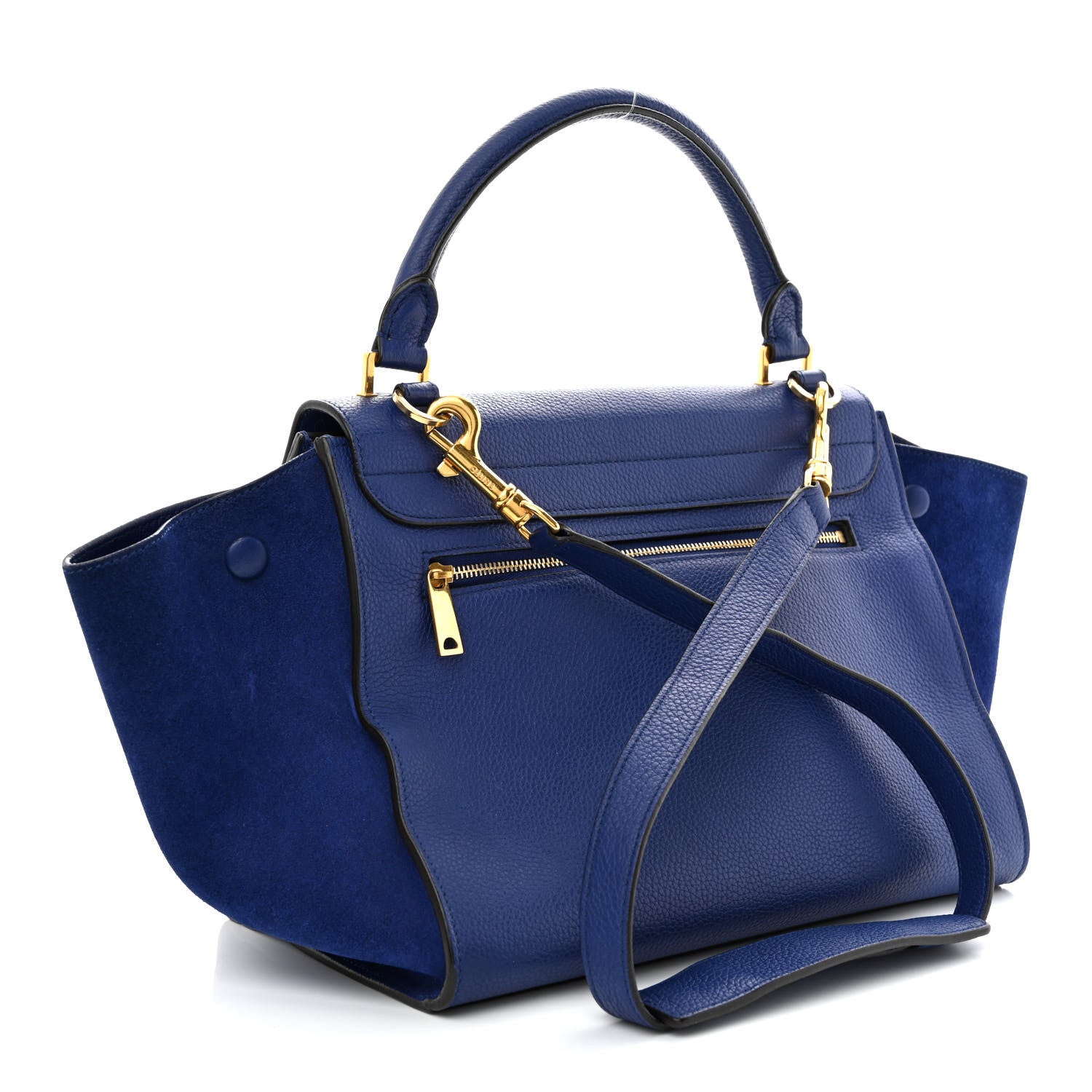 Celine Drummed Calfskin Suede Small Trapeze Indigo 3 of 10
