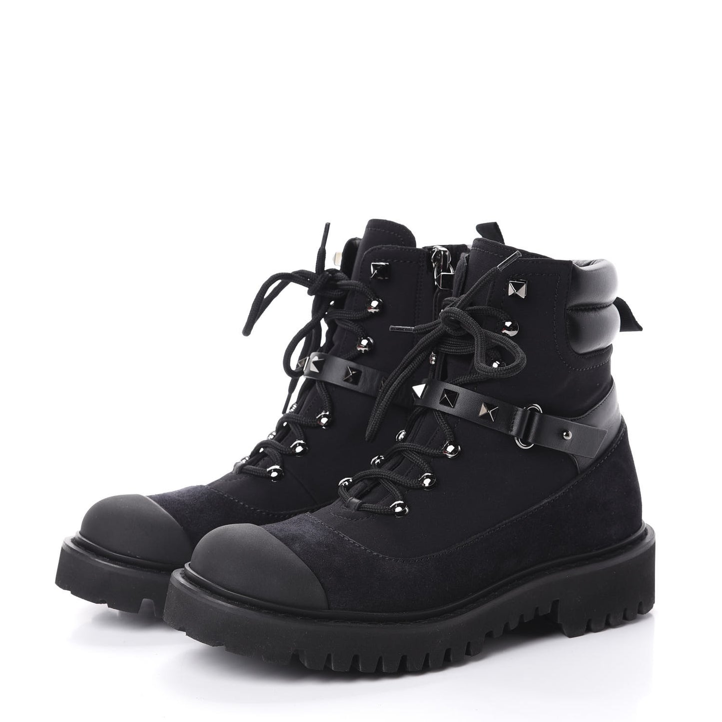 Suede Rockstud Cap Toe Combat Boots 35.5 Black