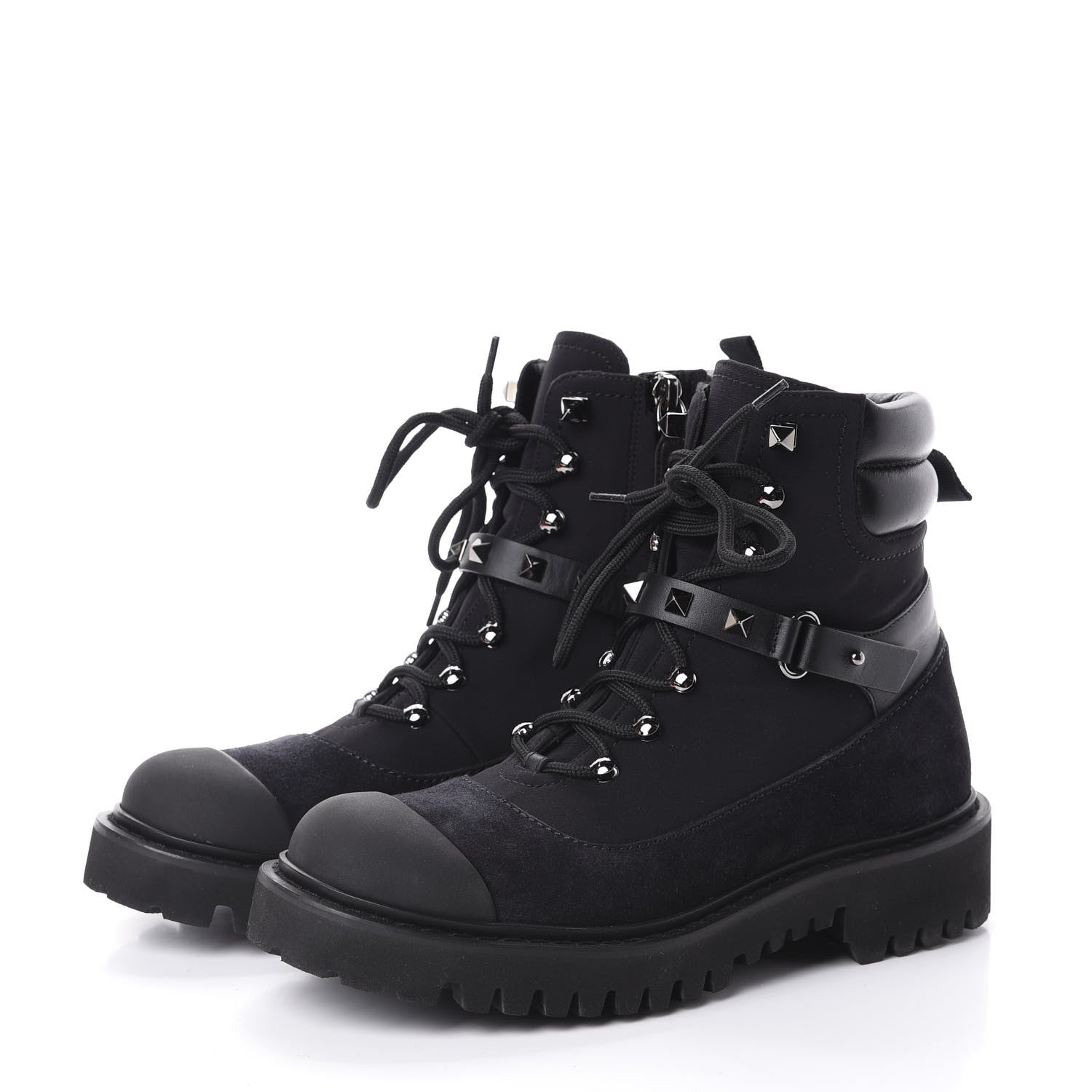 Valentino Garavani Suede Rockstud Cap Toe Combat Boots 35.5 Black 3 of 7