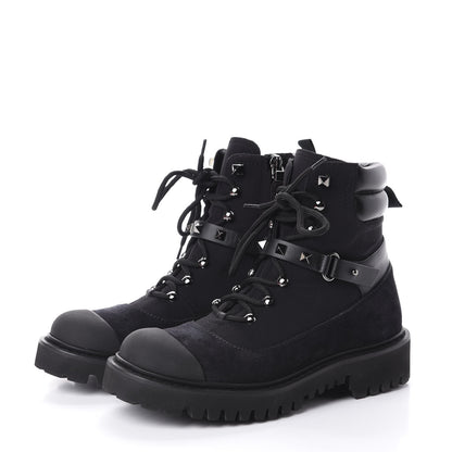 Valentino Garavani Suede Rockstud Cap Toe Combat Boots 35.5 Black 3 of 7