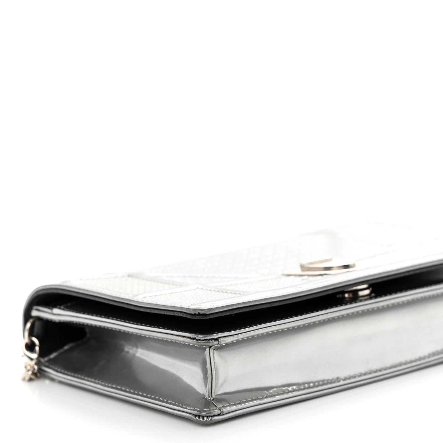 Christian Dior Metallic Patent Micro-Cannage Diorama Wallet on Chain Pouch Silver 8 of 10