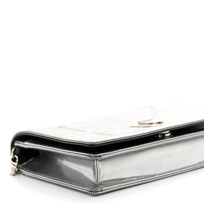 Christian Dior Metallic Patent Micro-Cannage Diorama Wallet on Chain Pouch Silver 8 of 10
