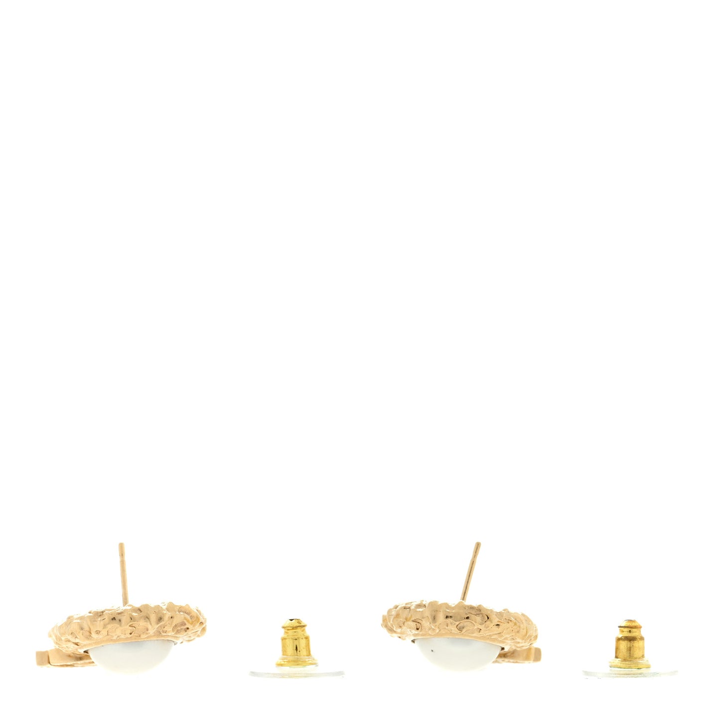 Crystal Pearl Textured CC Round Drop Earrings Gold