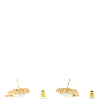 Chanel Crystal Pearl Textured CC Round Drop Earrings Gold 3 of 4