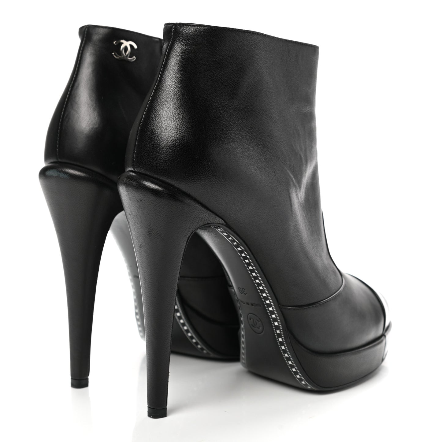 Lambskin Patent CC Cap Toe Platform Ankle Boots 39 Black