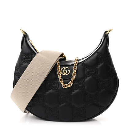 Gucci Calfskin GG Matelasse Small Hobo Shoulder Bag Black Natural 1 of 10
