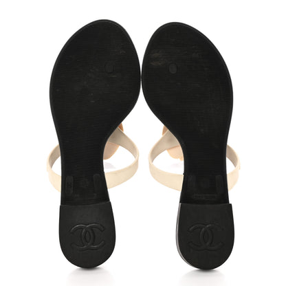 Chanel Jelly Quilted Camellia Thong Sandals 38 White Black 5 of 13
