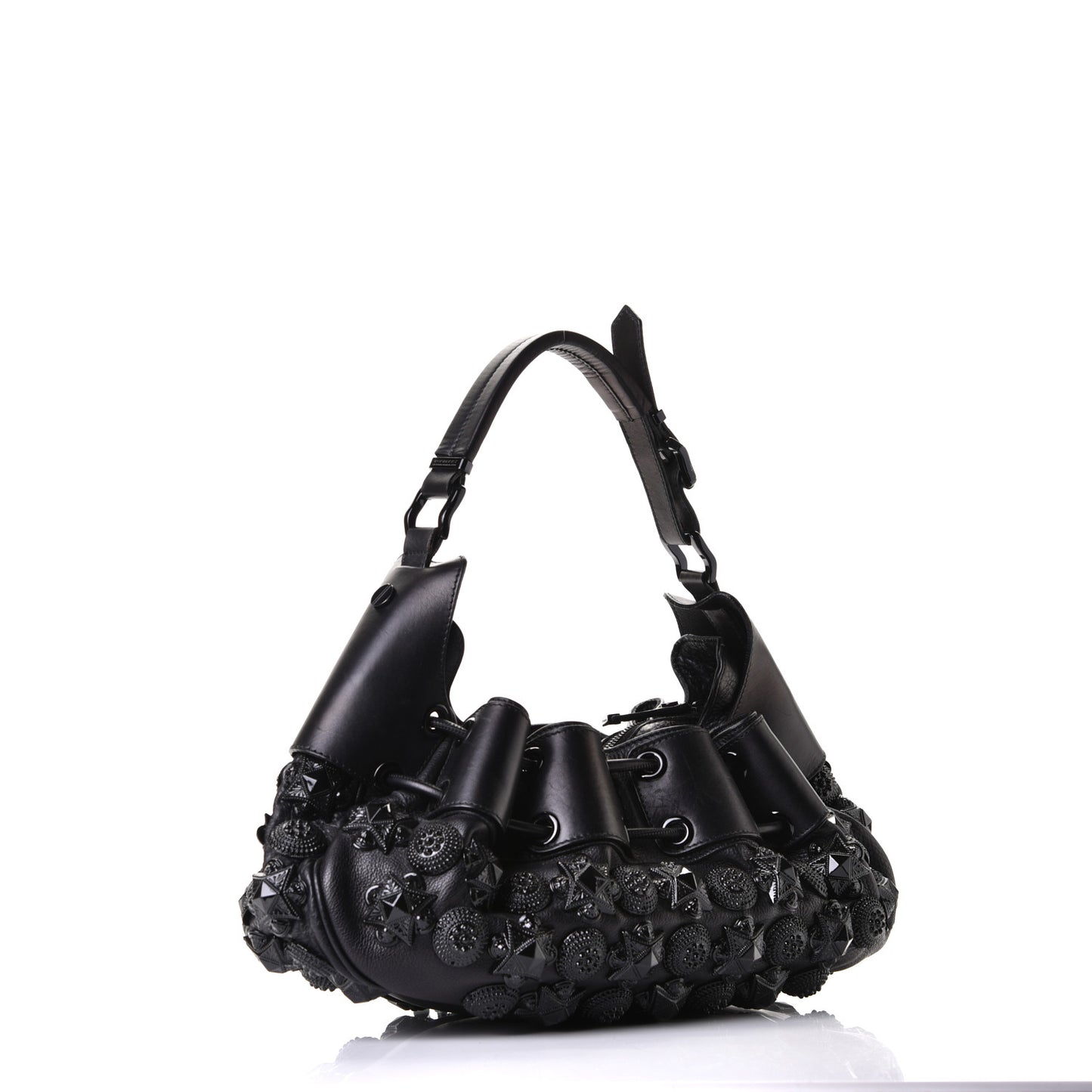 Calfskin Mason Warrior Studded Hobo Black