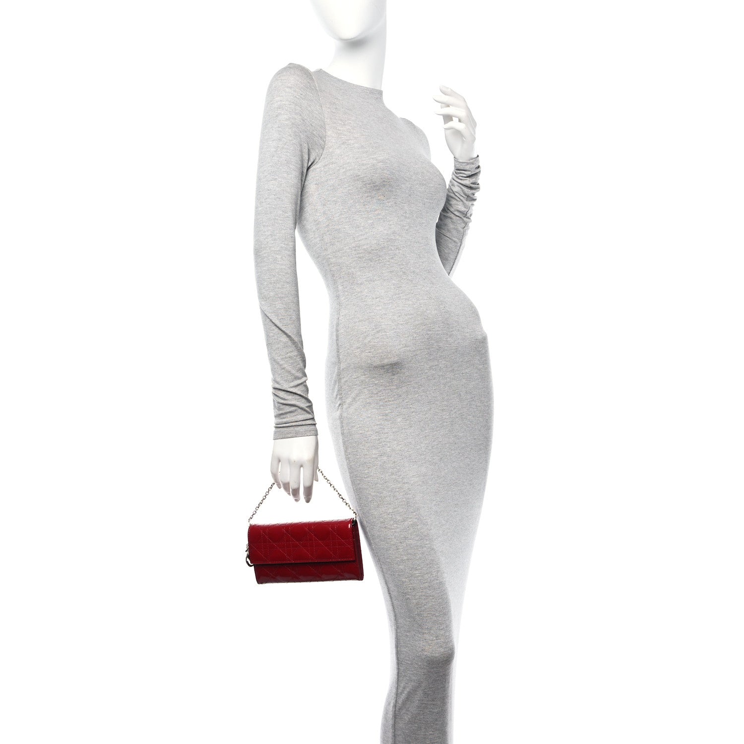 Christian Dior Patent Cannage Lady Dior Rendezvous Wallet On Chain Rouge Ceris 2 of 10