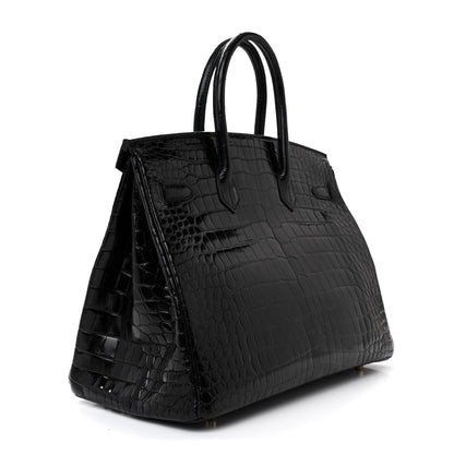 Hermes Shiny Porosus Crocodile Birkin 35 Black 3 of 13