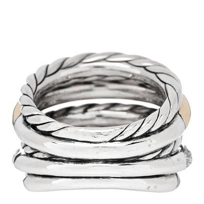 David Yurman Sterling Silver 18K Yellow Gold Diamond Mercer Multi Row Ring 57 8 3 of 4