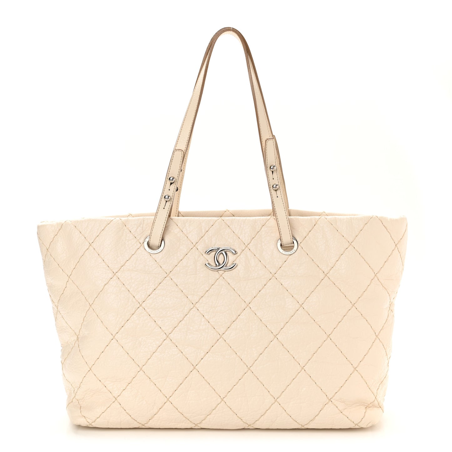 Glazed Calfskin Large On The Road Tote Beige Clair