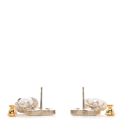 Chanel Crystal Pearl CC Lace Camellia Earrings Gold 4 of 5