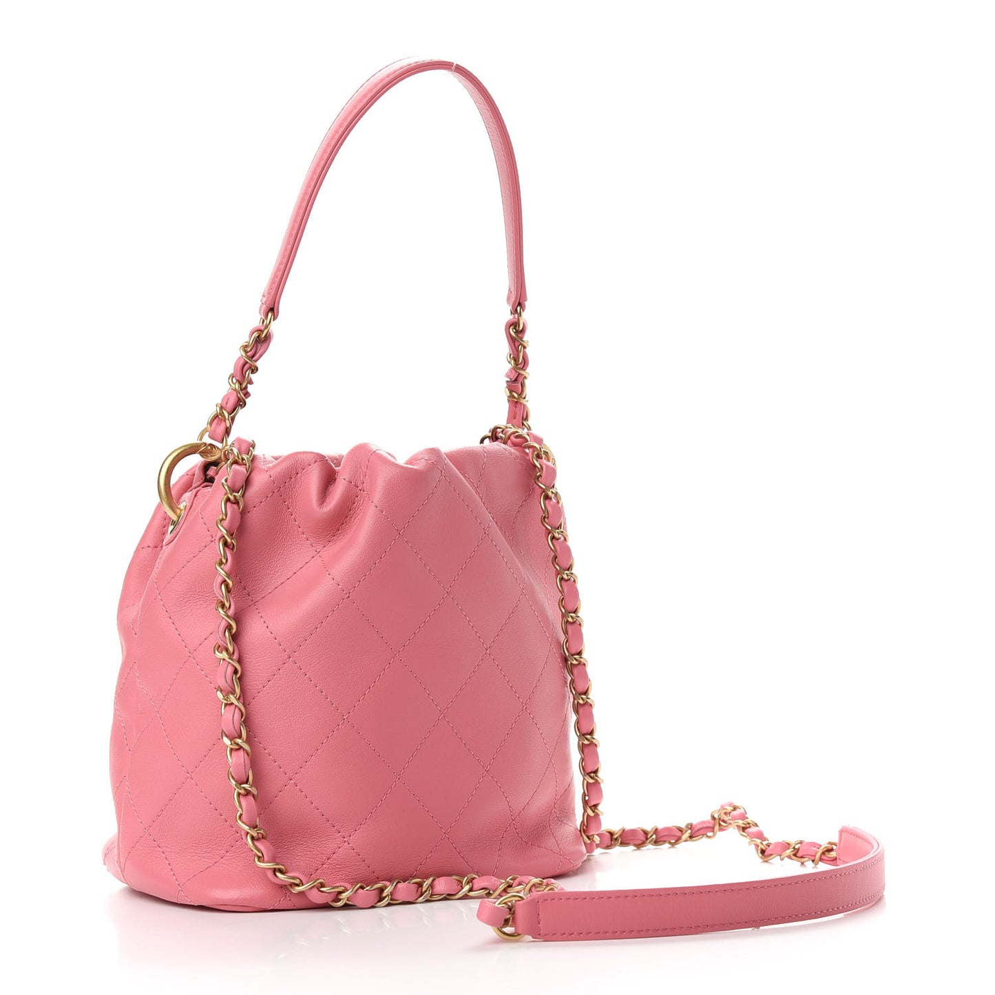 Lambskin Quilted Antique Signs Drawstring Bag Pink