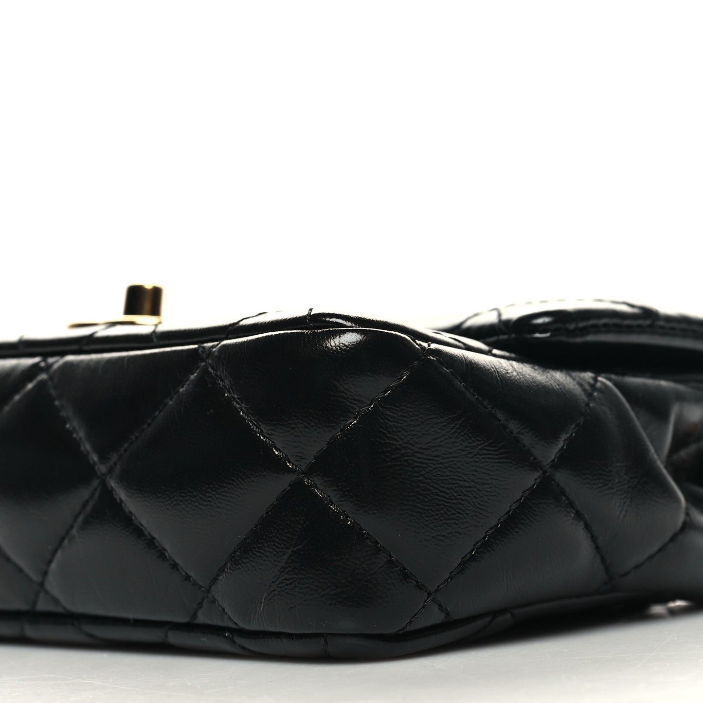 Shiny Lambskin Quilted Golden Links Top Handle Flap Black