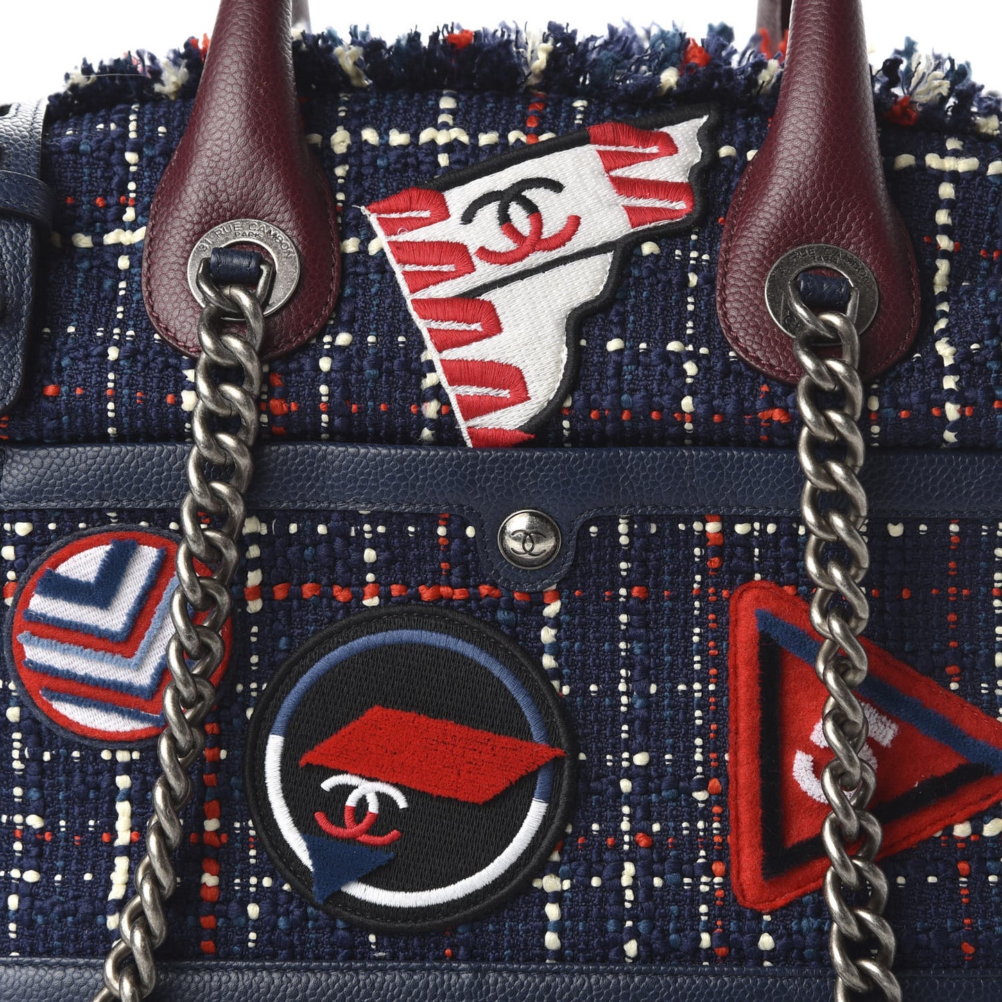 Tweed Trip Bowling Bag Navy Burgundy