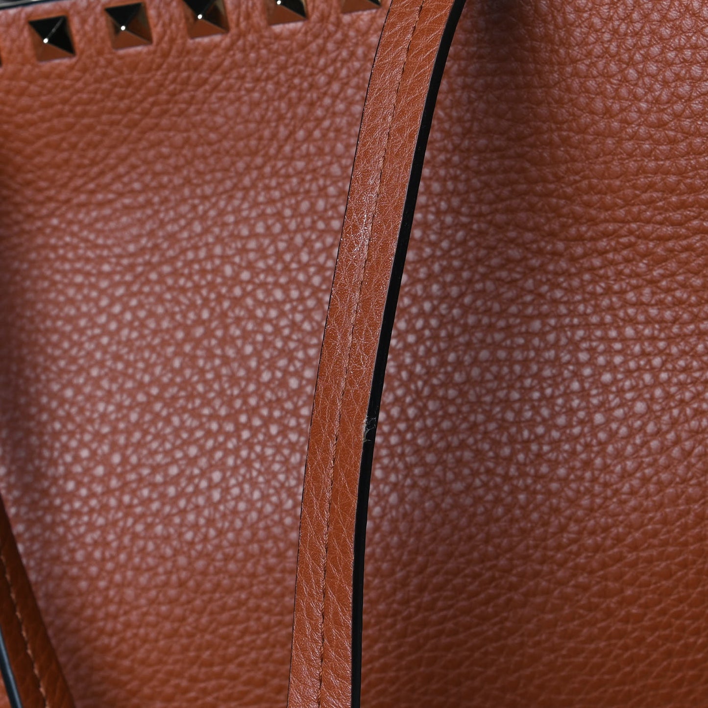 Grained Calfskin Rockstud Shoulder Tote Bright Cognac