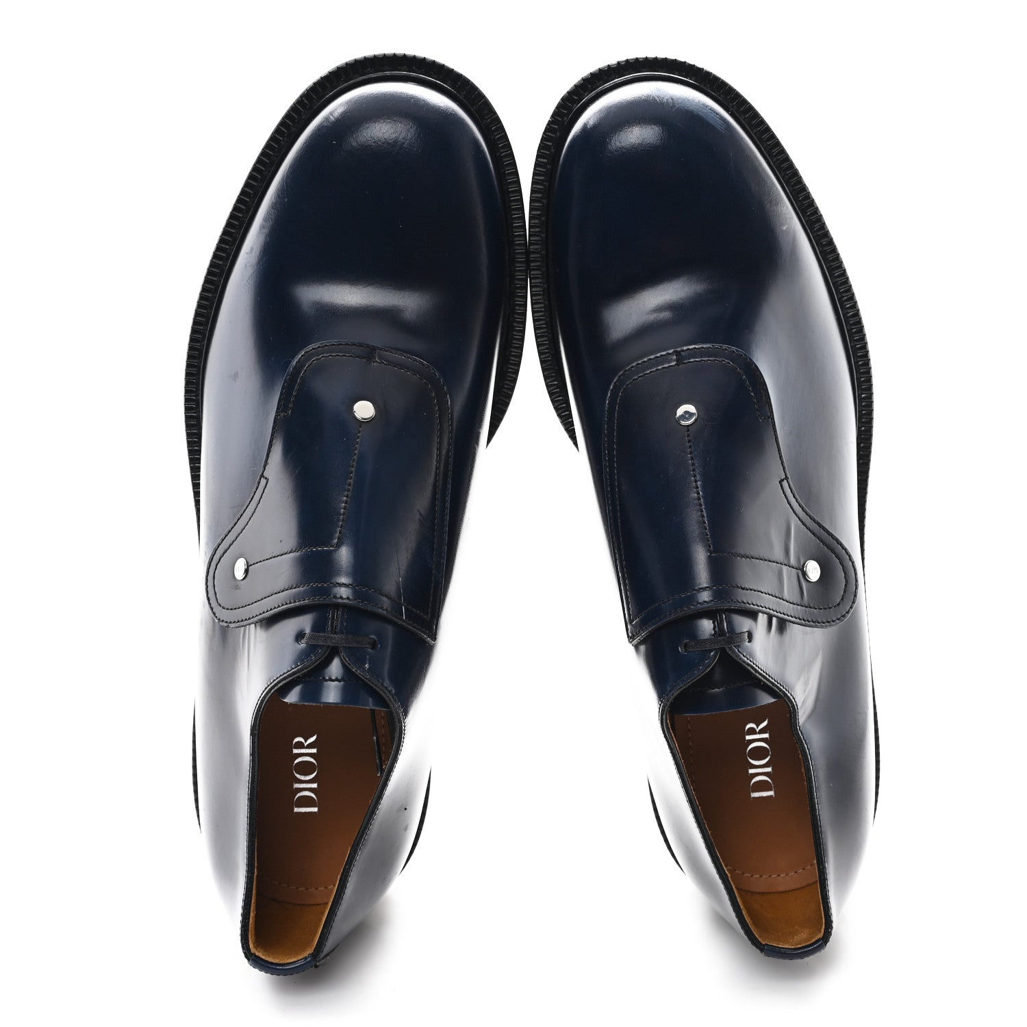 Christian Dior Calfskin Saddle Mens Lace Up Oxford Loafers 42 Navy