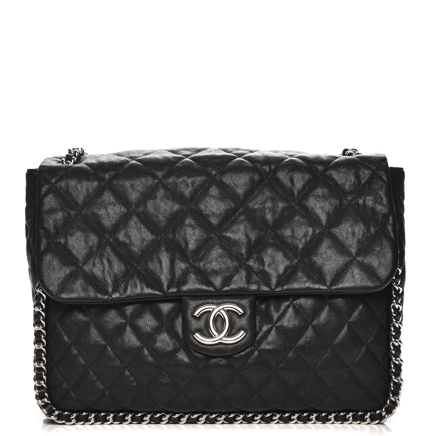 Chanel Washed Lambskin Quilted Maxi Chain Around Flap Black 1 of 8