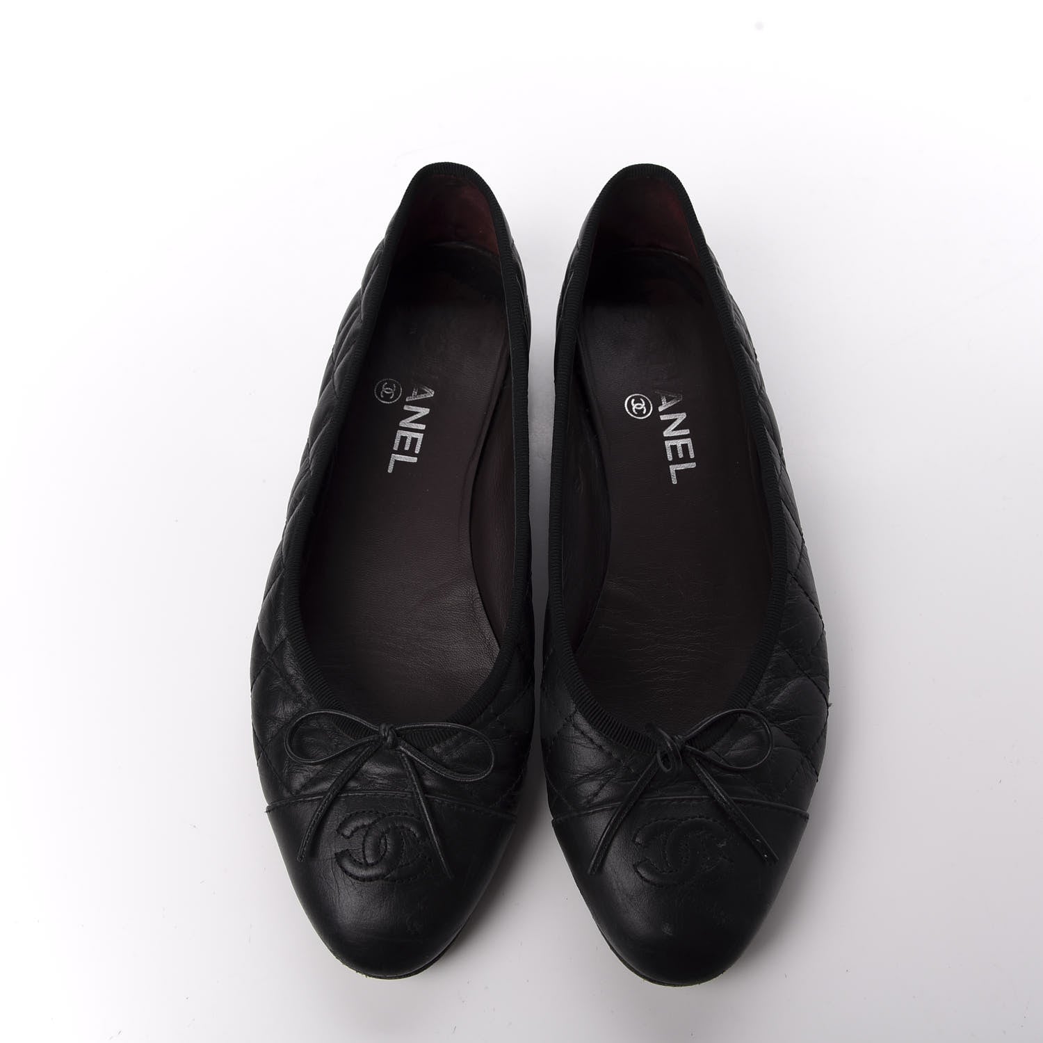 Chanel Aged Calfskin Quilted CC Cap Toe Ballerina Flats 39 Black 5 of 10