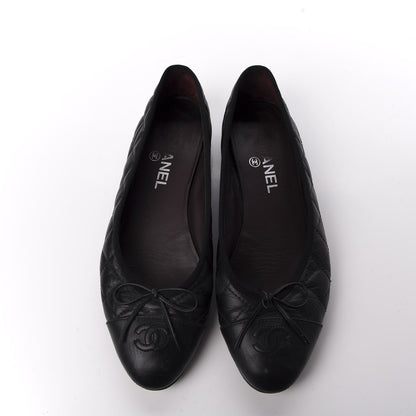 Chanel Aged Calfskin Quilted CC Cap Toe Ballerina Flats 39 Black 5 of 10