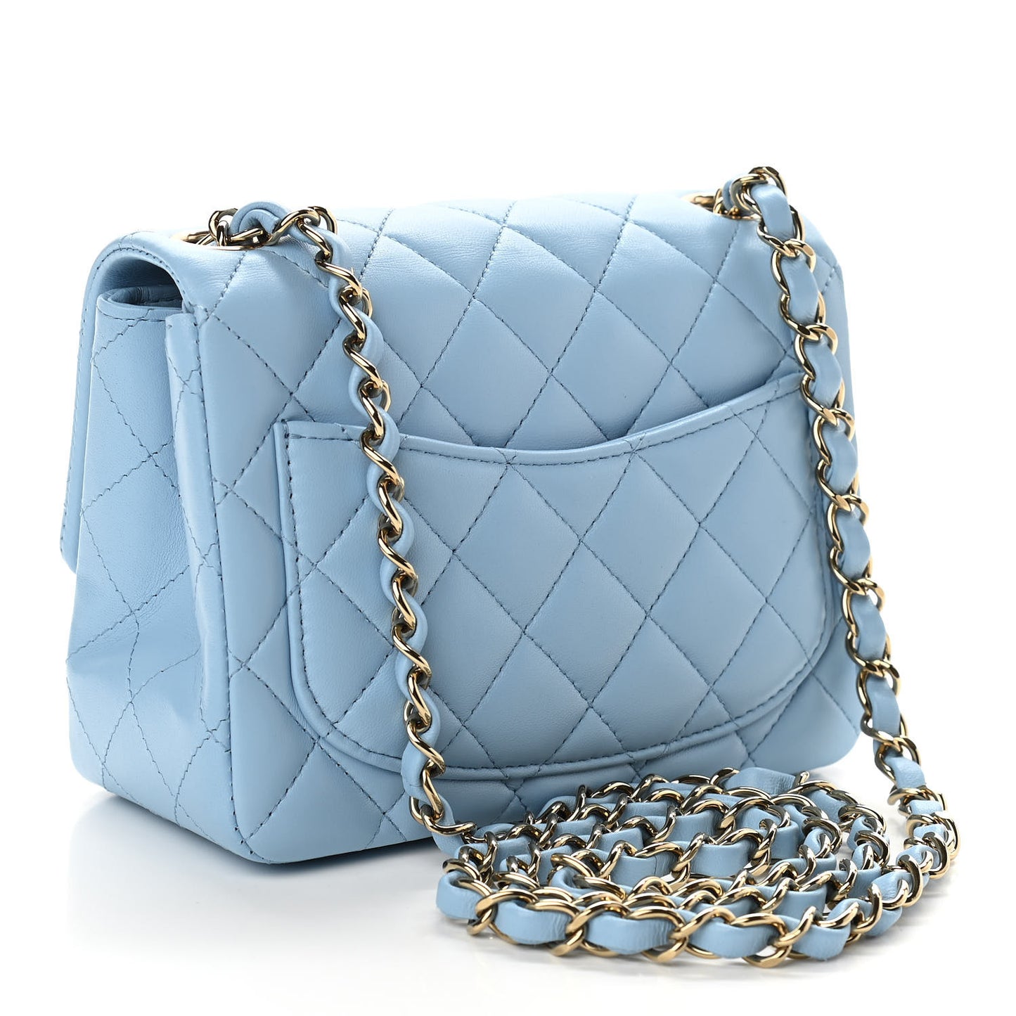 Lambskin Quilted Mini Square Flap Light Blue