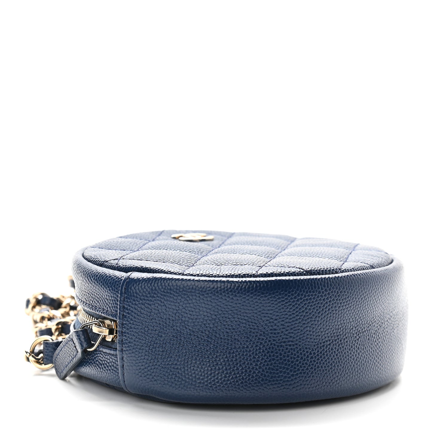 Caviar Quilted Round Clutch With Chain Navy