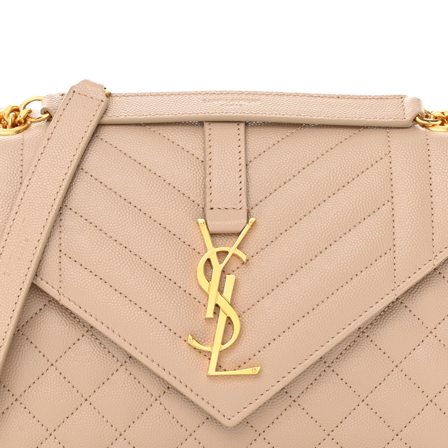 Saint Laurent Grain De Poudre Textured Mixed Matelasse Medium Triquilt Monogram Satchel Dark Beige 7 of 14