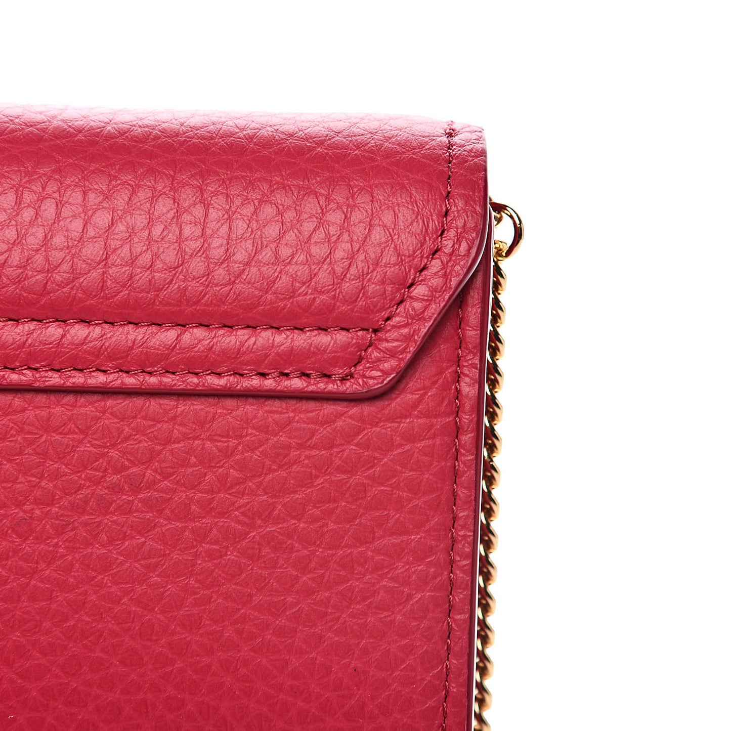Shiny Grained Calfskin Aby Wallet on Chain Crimson Pink