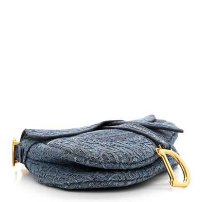 Christian Dior Oblique Embroidered Saddle Bag Denim Blue 4 of 12