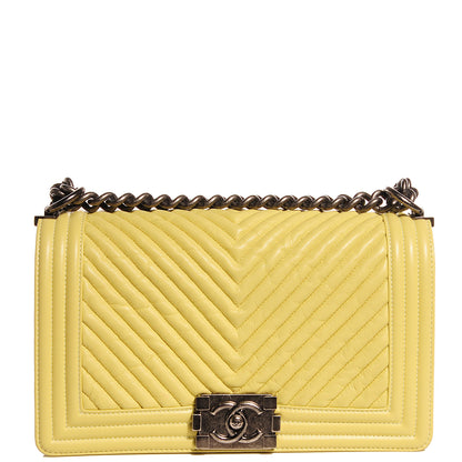 Chanel Wrinkled Lambskin Chevron Quilted Medium Boy Flap Yellow 7 of 7