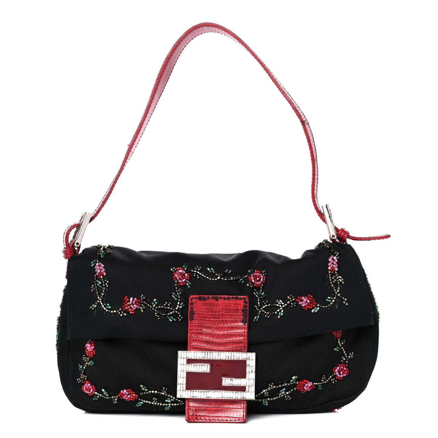 Satin Lizard Beaded Baguette Black