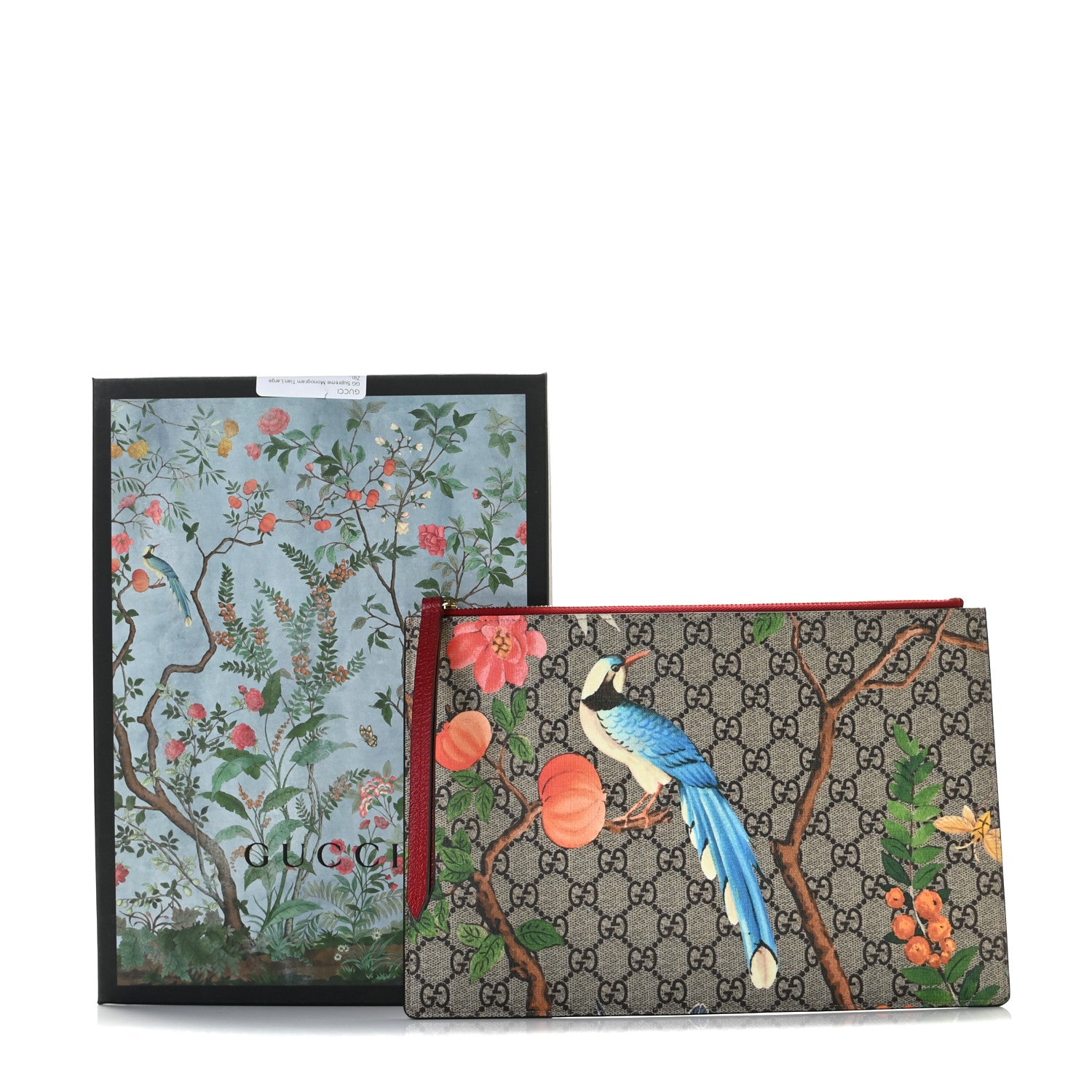 Gucci GG Supreme Monogram Tian Large Zip Pouch Beige Multicolor Red 10 of 10