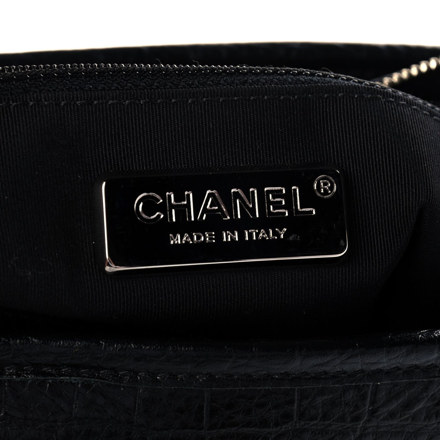 Crocodile Embossed Calfskin Medium Gabrielle Cocodile Hobo Black