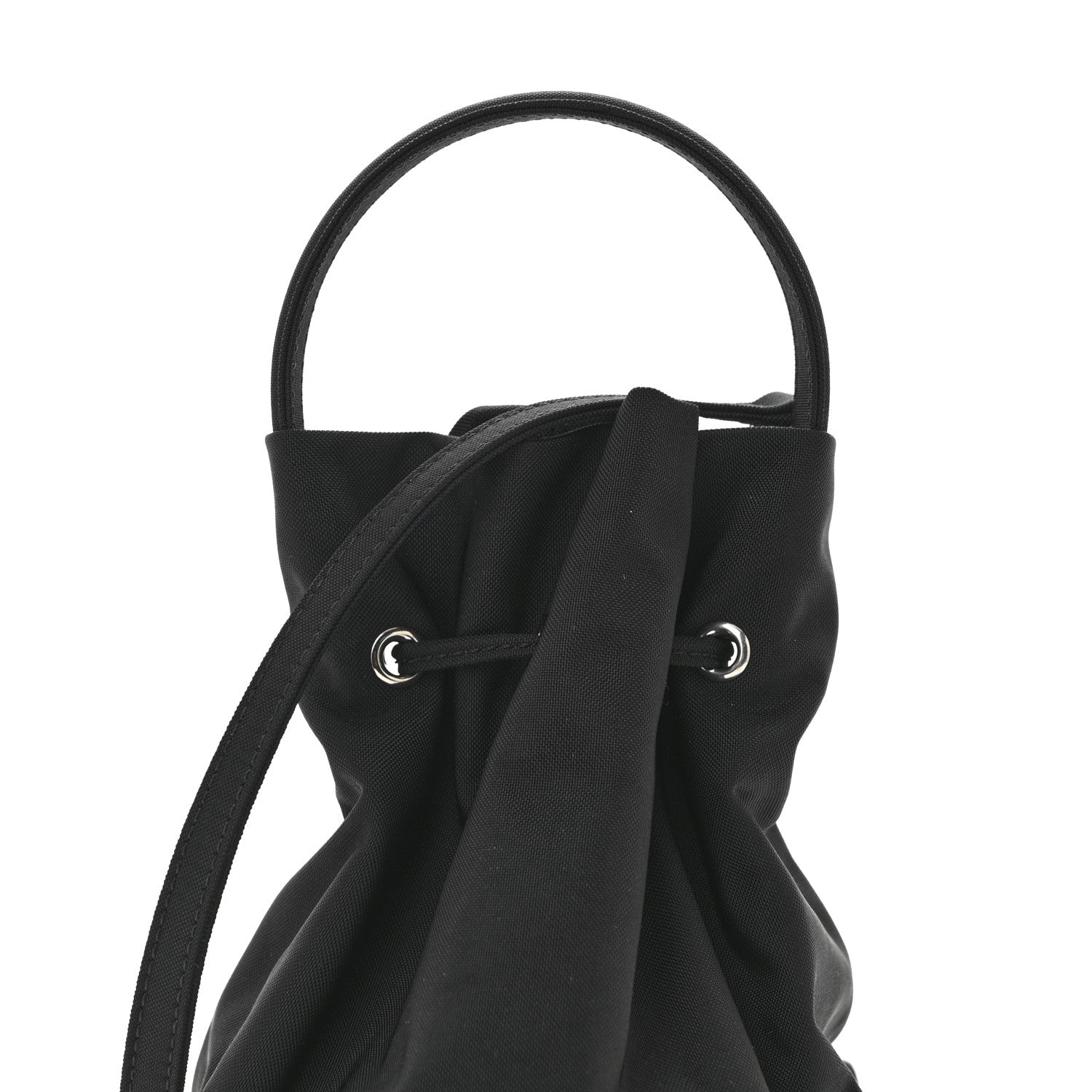 Balenciaga Recycled Sport Nylon Logo Embroidered Wheel Drawstring Bucket Bag Black White Black White 8 of 10