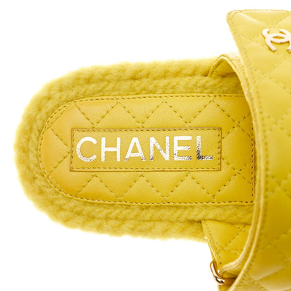 Chanel Cord Lambskin Quilted Logo Mules 37 Yellow 7 of 8