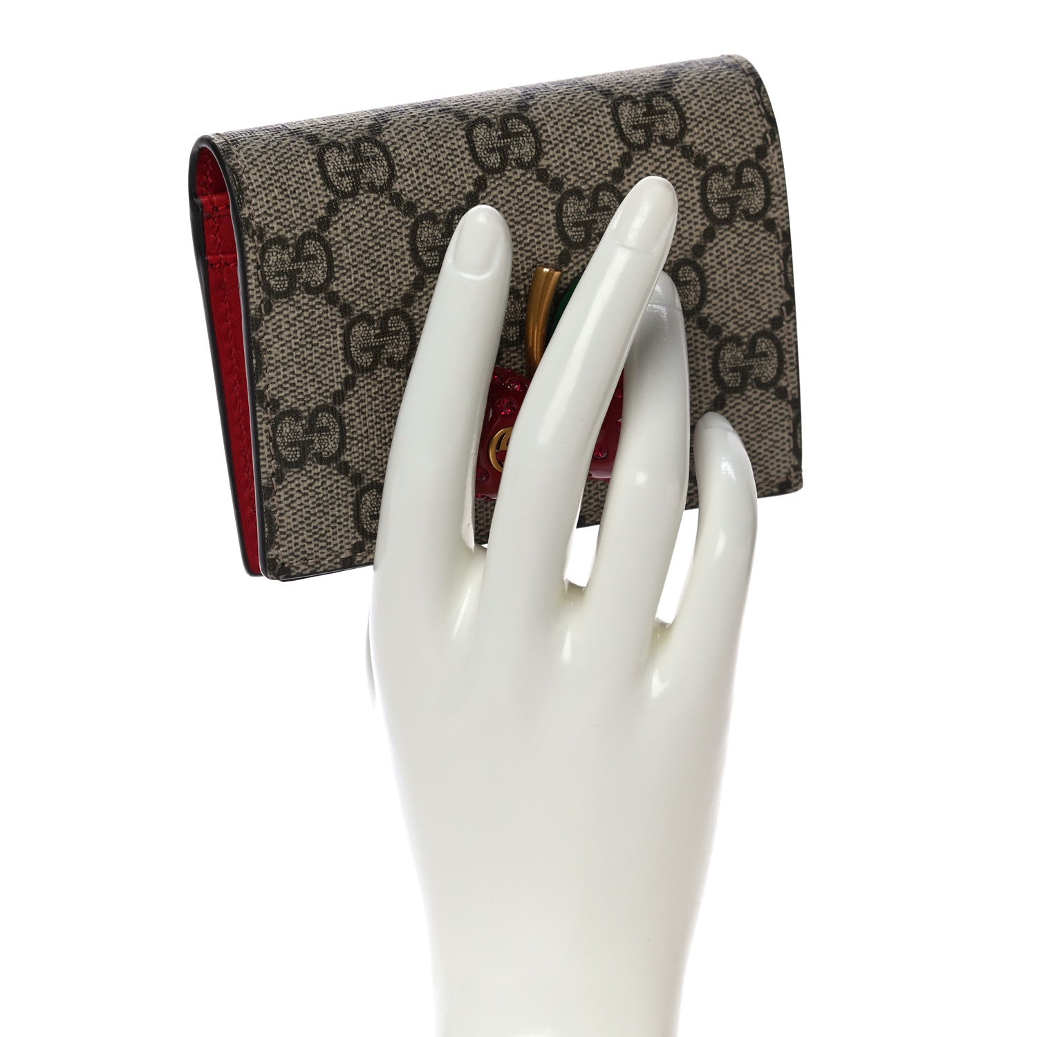Gucci GG Supreme Monogram Cherry Embellished Card Case Wallet Hibiscus Red 2 of 9
