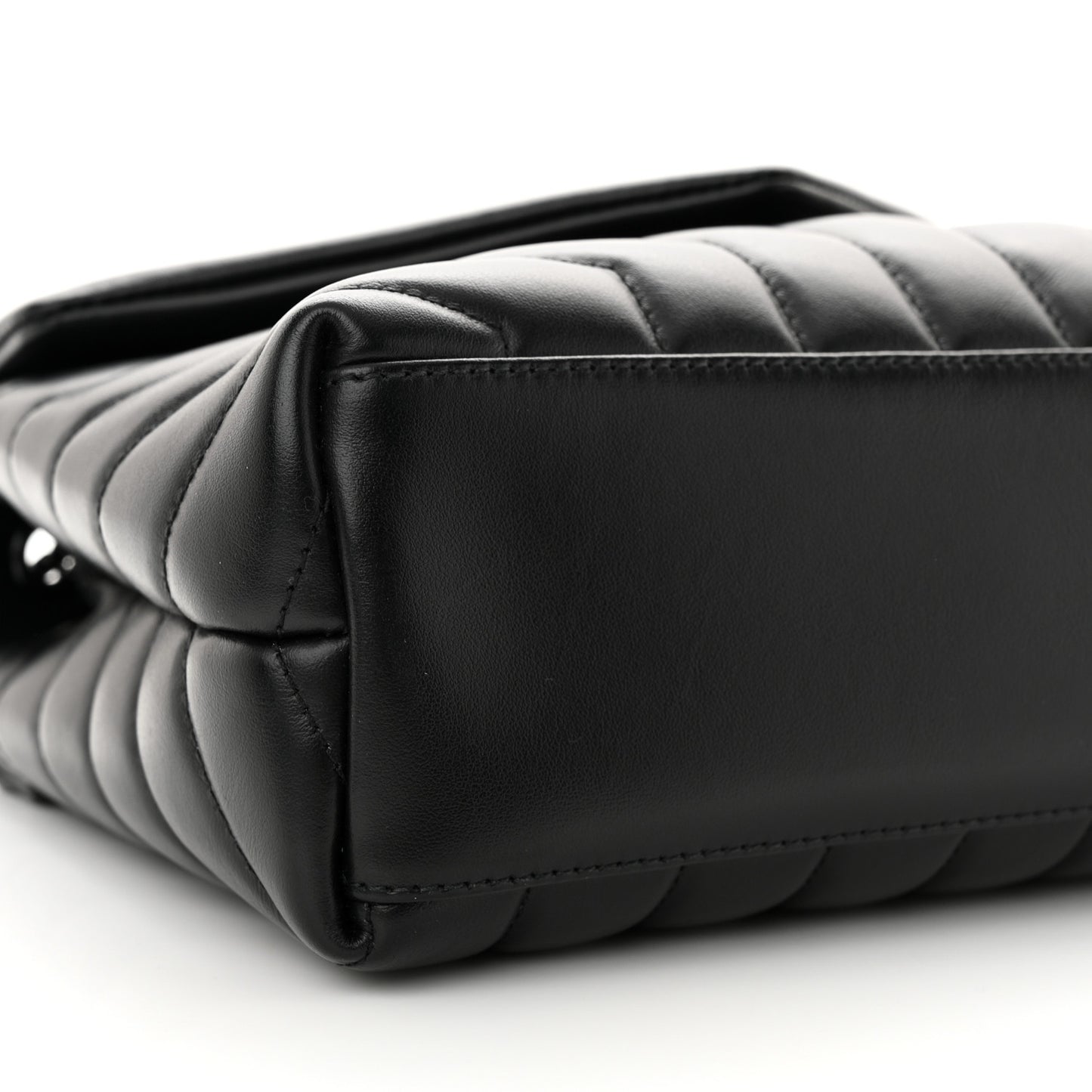 SAINT LAURENT Calfskin Y Quilted Monogram Monochrome Small Loulou Chain Satchel Black