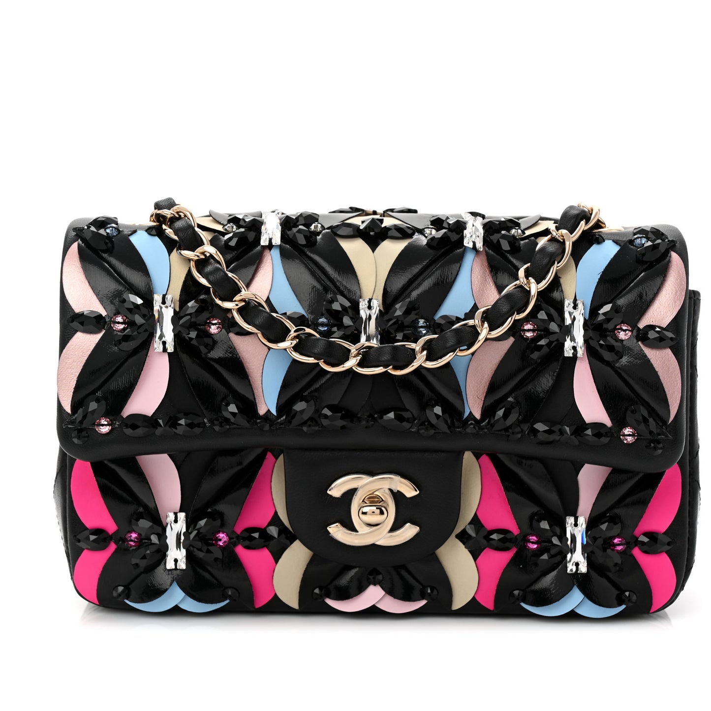 Lambskin Crystal Mini Rectangular Flap Black Multicolor