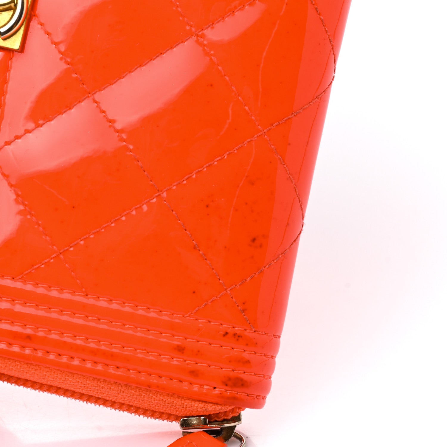 Chanel Patent Quilted Small Boy Zip Around Wallet Orange 12 of 13