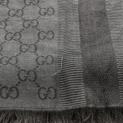 Gucci Wool Silk GG Monogram Fringe Scarf Shawl Grey 5 of 5