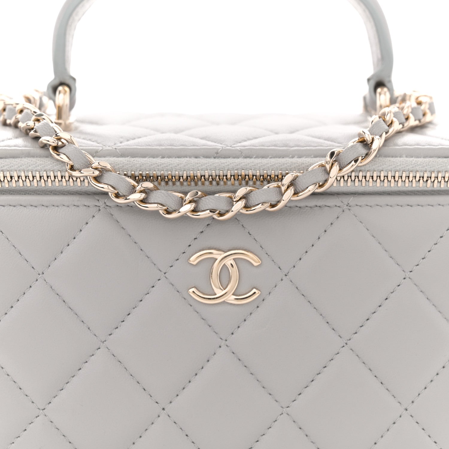 Chanel Lambskin Quilted Small Top Handle Vanity Case With Chain light Grey 8 of 13