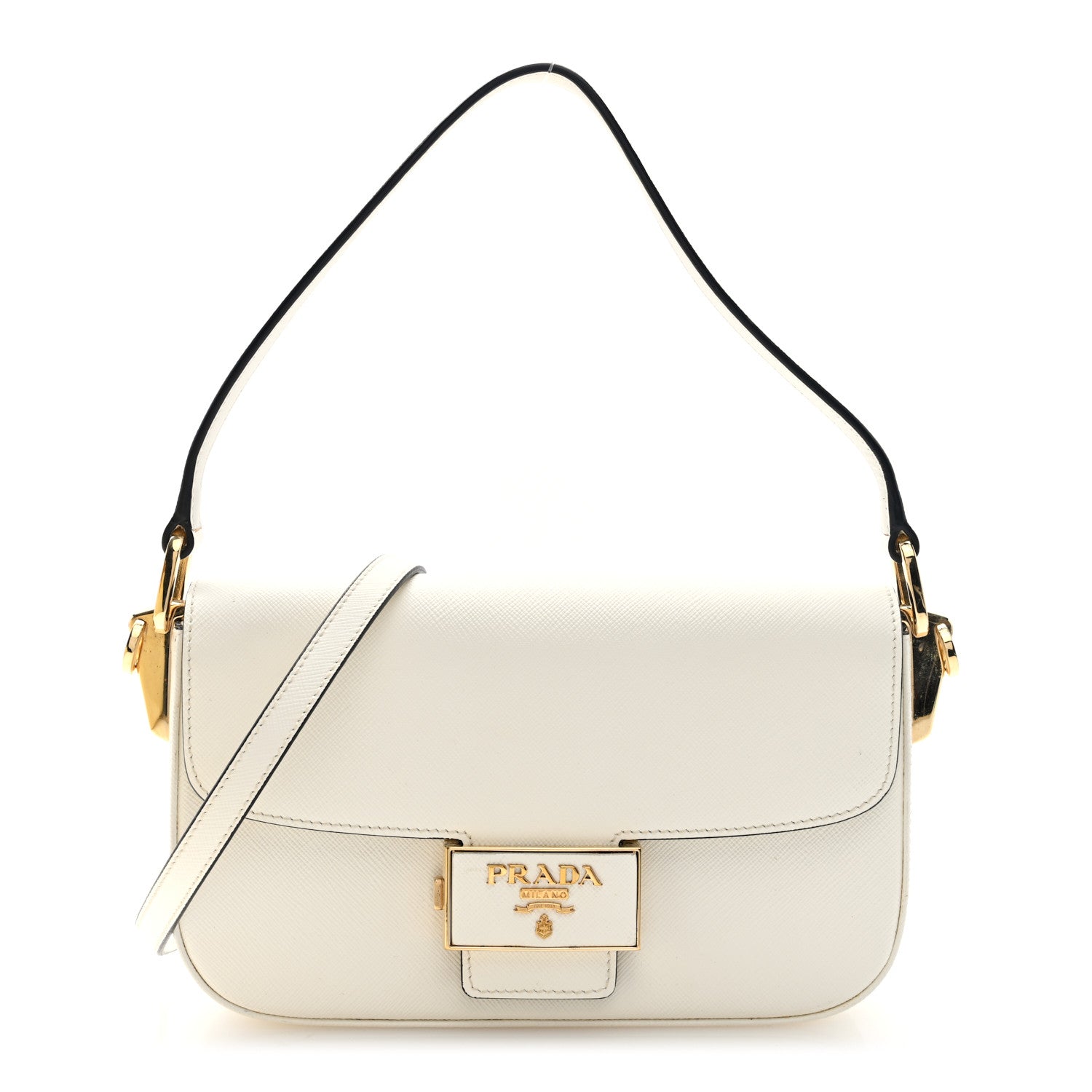 Prada Saffiano Lux Embleme Flap Shoulder Bag White 1 of 9