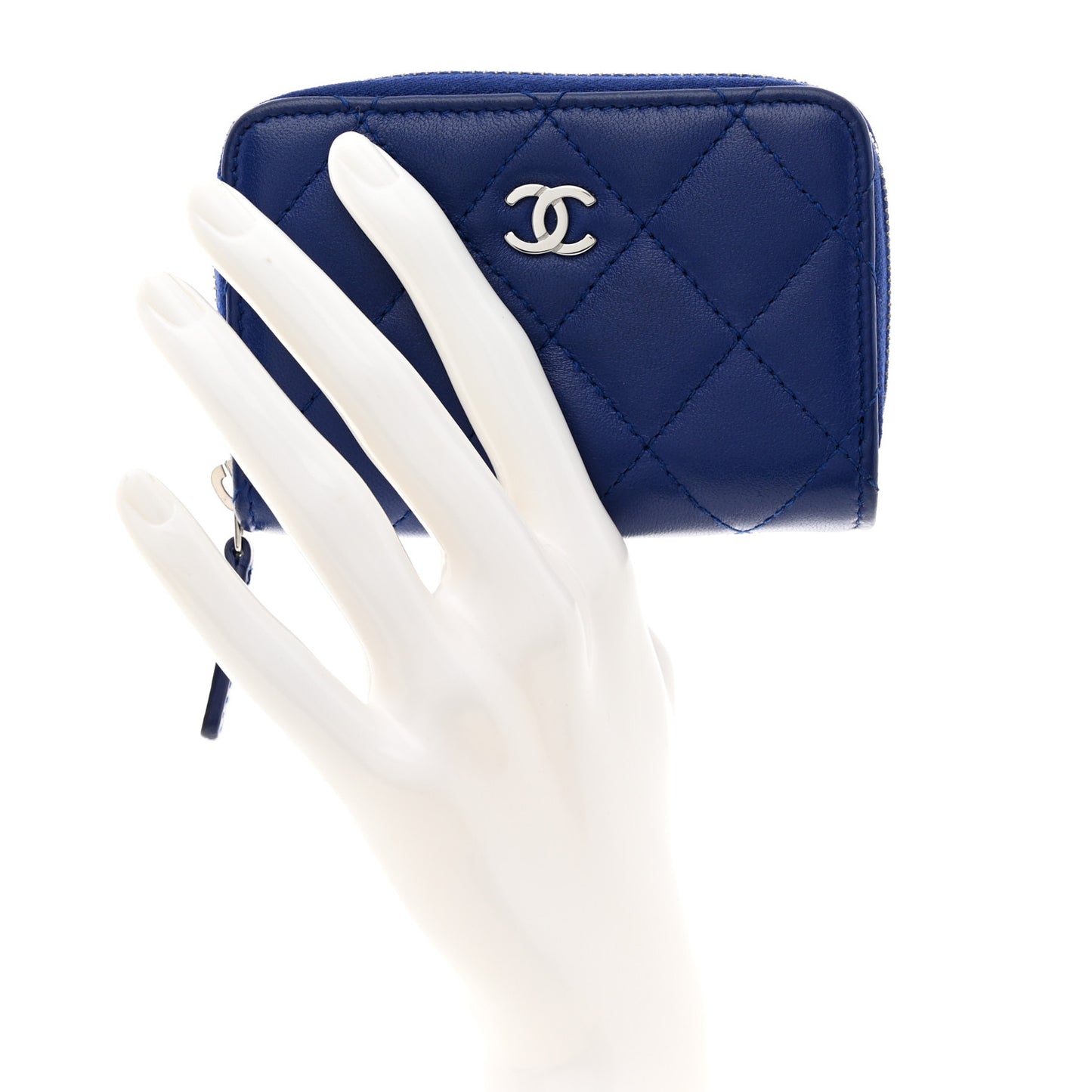 Lambskin Quilted Zip Around Coin Purse Wallet Blue