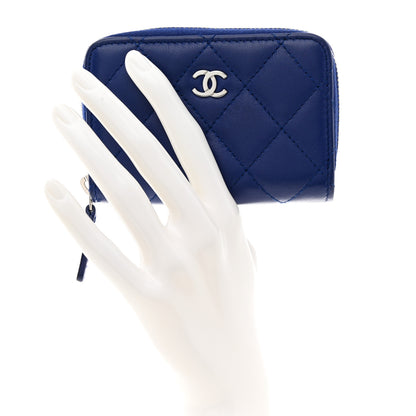 Chanel Lambskin Quilted Zip Around Coin Purse Wallet Blue 2 of 9